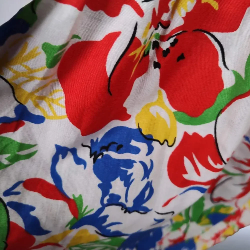 Vintage 70s Floral Muumuu Maxi Dress Lace Yoke Hawaiian House Dress USA Size 14